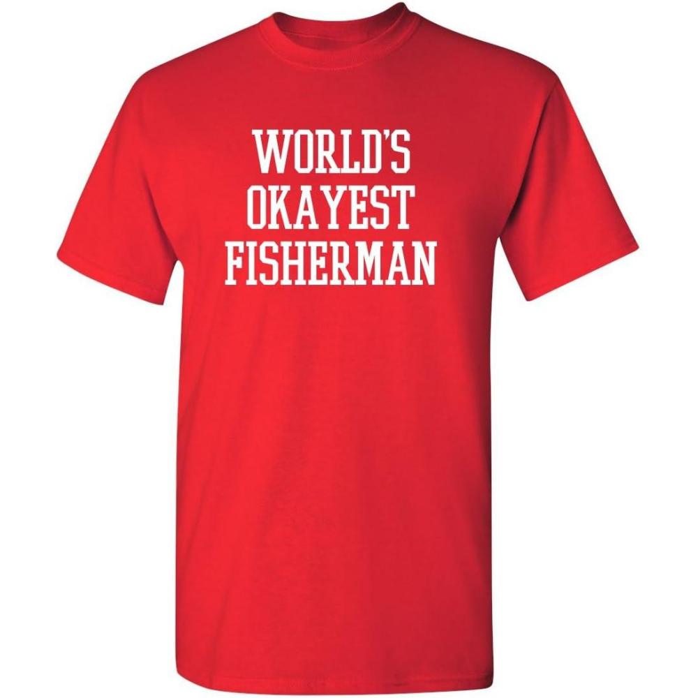 imageWorlds Okayest Fisherman Fishing Boating Gift Sports Recreation Funny T ShirtRed