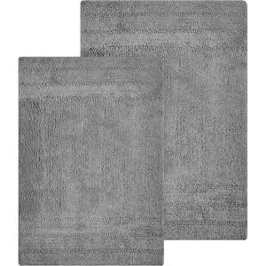 imageAnne Klein 2 Piece 100 Cotton Reverie Solid Bath Rug Set 17quot x 24quotampamp 20quot x 30quot Grey