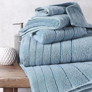 imageAnne Klein 6Piece Reverie Towel Set 2 Bath Towels 2 Hand Towels 2 Wash Cloths 100 Cotton Light GreyChambray Blue