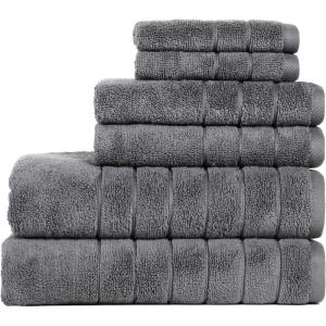 imageAnne Klein 6Piece Reverie Towel Set 2 Bath Towels 2 Hand Towels 2 Wash Cloths 100 Cotton Light GreyGrey