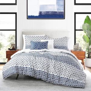 imageAnne Klein Isola Striped Comforter Set with Decorative Pillows FullQueen BlueFullQueen