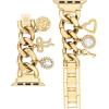 imageAnne Klein Fashion Chain Bracelet for Apple Watch Secure Adjustable Apple Watch Replacement Band Fits Most WristsGold with Charms