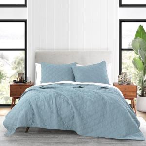 imageAnne Klein 100 Cotton Classic Diamond 3 Piece Quilt Set FullQueen Light Aqua
