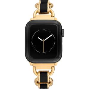 imageAnne Klein Fashion Chain Bracelet for Apple Watch Secure Adjustable Apple Watch Replacement Band Fits Most WristsBlackGoldTone