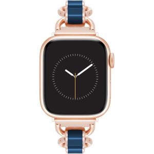 imageAnne Klein Fashion Chain Bracelet for Apple Watch Secure Adjustable Apple Watch Replacement Band Fits Most WristsRose GoldNavy Blue