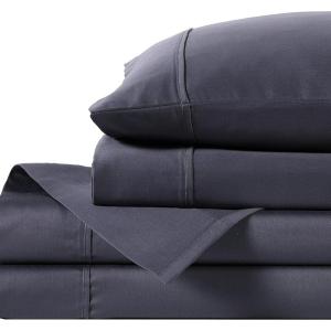 imageAnne Klein Reverie 100 Cotton Solid Sheet Set Twin BlueGreyCharcoal