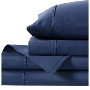 imageAnne Klein Reverie 100 Cotton Solid Sheet Set Twin BlueGreyNavy