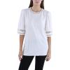 imageAnne Klein Womens Harmony Knit Lace Trim Elbow SLV TeeBright White