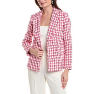 imageAnne Klein Womens Tweed Long Sleeve Fringe Jacket Lily Pink Multi