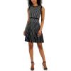imageAnne Klein Womens Vertical Stripe Fit ampamp Flare Knit DressAnthraciteAmethyst