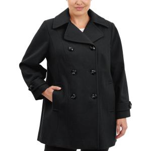 imageAnne Klein Womens Classic Double Breasted Coat Plus SizeBlack