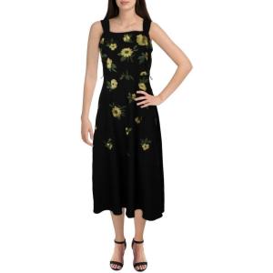 imageAnne Klein Womens Scooped Neck a Line Midi with BeltAnne BlkLmn Zest Mlt