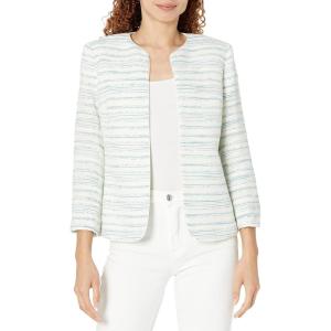 imageAnne Klein Womens Stripe Tweed Piped Cardigan Jacket WCroBlue Smoothie