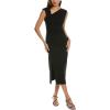imageAnne Klein Womens Asymmetrical Neck Ruched Midi DressAnne Black