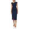 imageAnne Klein Womens Asymmetrical Neck Ruched Midi DressMidnight Navy