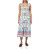 imageAnne Klein Womens Smocked Ruffle SLV MidiPrl WhtHbscs Red Mlt