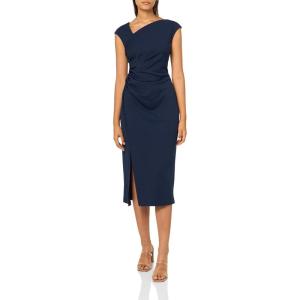 imageAnne Klein Womens Asymmetrical Neck Ruched Midi DressMidnight Navy