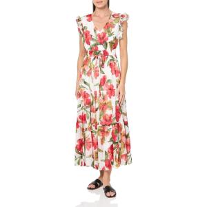 imageAnne Klein Womens Drawstring Waist Maxi with Ruffle SLVSHbscs RedPrl Wht Mlt