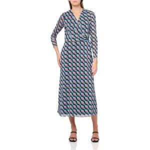 imageAnne Klein Womens Square Neck Tie Waist Midi DressAnne BlkCape Blu Mlt