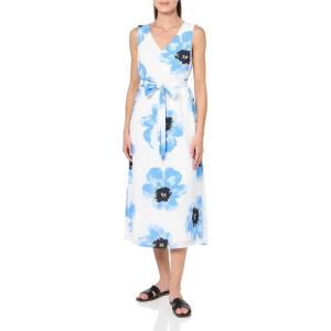 imageAnne Klein Womens Print Midi Dress with Attached SashWhiteBlue