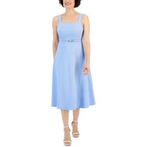 imageAnne Klein Womens Scooped Neck a Line Midi Dress WBeltCape Blue