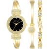 imageAnne Klein Womens Premium Crystal Accented Bangle Watch and Bracelet SetGoldBlack