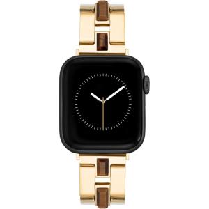 imageAnne Klein Gemstone Fashion Bracelet for Apple Watch Secure Adjustable Apple Watch Replacement Band Fits Most WristsGoldBrown Tiger Eye