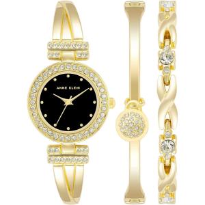 imageAnne Klein Womens Premium Crystal Accented Bangle Watch and Bracelet SetGoldBlack