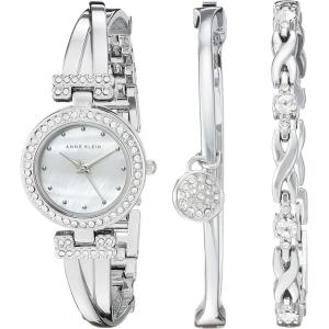 imageAnne Klein Womens Premium Crystal Accented Bangle Watch and Bracelet SetSilver