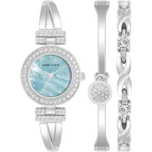 imageAnne Klein Womens Premium Crystal Accented Bangle Watch and Bracelet SetSilverLight Blue