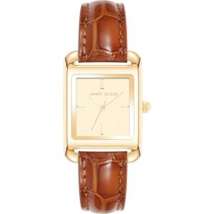 imageAnne Klein Womens Shiny CrocoGrain Leather Strap WatchHoney BrownGold