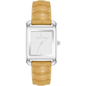 imageAnne Klein Womens Shiny CrocoGrain Leather Strap WatchTanSilver