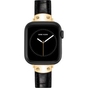 imageAnne Klein Leather Fashion Band for Apple Watch Secure Adjustable Apple Watch Band Replacement Fits Most WristsBlack CrocGold