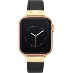imageAnne Klein Leather Fashion Band for Apple Watch Secure Adjustable Apple Watch Band Replacement Fits Most WristsBlackGold