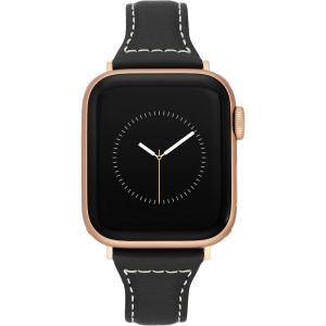 imageAnne Klein Leather Fashion Band for Apple Watch Secure Adjustable Apple Watch Band Replacement Fits Most WristsBlackRose GoldTone