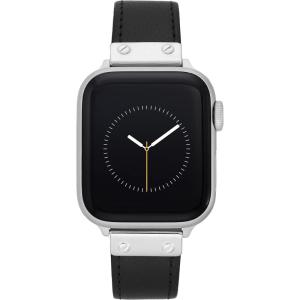 imageAnne Klein Leather Fashion Band for Apple Watch Secure Adjustable Apple Watch Band Replacement Fits Most WristsBlackSilver