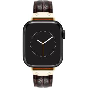 imageAnne Klein Leather Fashion Band for Apple Watch Secure Adjustable Apple Watch Band Replacement Fits Most WristsBrownGoldTone