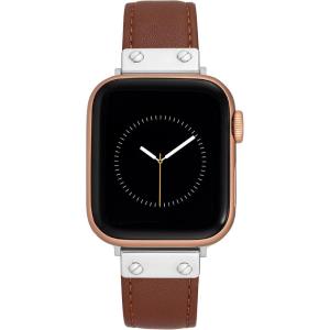 imageAnne Klein Leather Fashion Band for Apple Watch Secure Adjustable Apple Watch Band Replacement Fits Most WristsBrownSilver