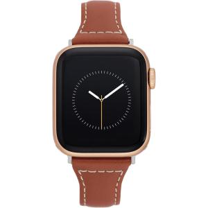 imageAnne Klein Leather Fashion Band for Apple Watch Secure Adjustable Apple Watch Band Replacement Fits Most WristsBrownSilverTone