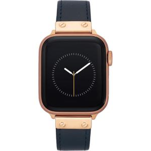 imageAnne Klein Leather Fashion Band for Apple Watch Secure Adjustable Apple Watch Band Replacement Fits Most WristsNavyRose GoldTone