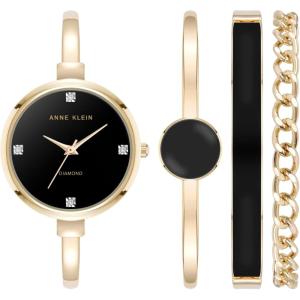 imageAnne Klein Womens Bangle Watch and Bracelet SetBlackGold LabGrown