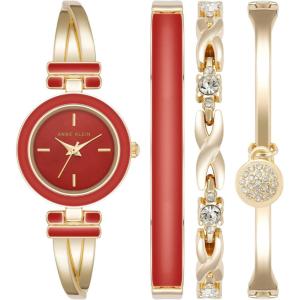 imageAnne Klein Womens Bangle Watch and Premium Crystal Accented Bracelet SetGoldRed