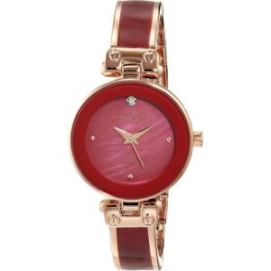 imageAnne Klein Womens Genuine Diamond Dial Bangle WatchRose GoldBurgundy