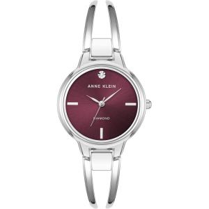 imageAnne Klein Womens Genuine Diamond Dial Bangle WatchSilverBurgundy