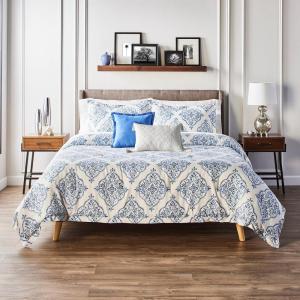 imageAnne Klein Louisa 4 Piece Comforter Set with Decorative Pillows TwinBlueWhite
