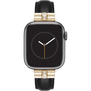 imageAnne Klein Sustainable Leather Fashion Band for Apple Watch Secure Adjustable Apple Watch Band Replacement Fits Most WristsBlackGold