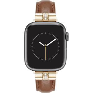imageAnne Klein Sustainable Leather Fashion Band for Apple Watch Secure Adjustable Apple Watch Band Replacement Fits Most WristsBrownGold