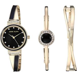 imageAnne Klein Womens Premium Crystal Accented Watch and Bangle SetGoldBlack