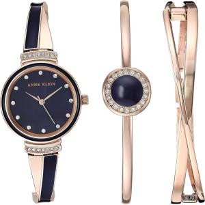 imageAnne Klein Womens Premium Crystal Accented Watch and Bangle SetGoldNavy Blue
