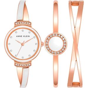imageAnne Klein Womens Premium Crystal Accented Watch and Bangle SetRose GoldWhite